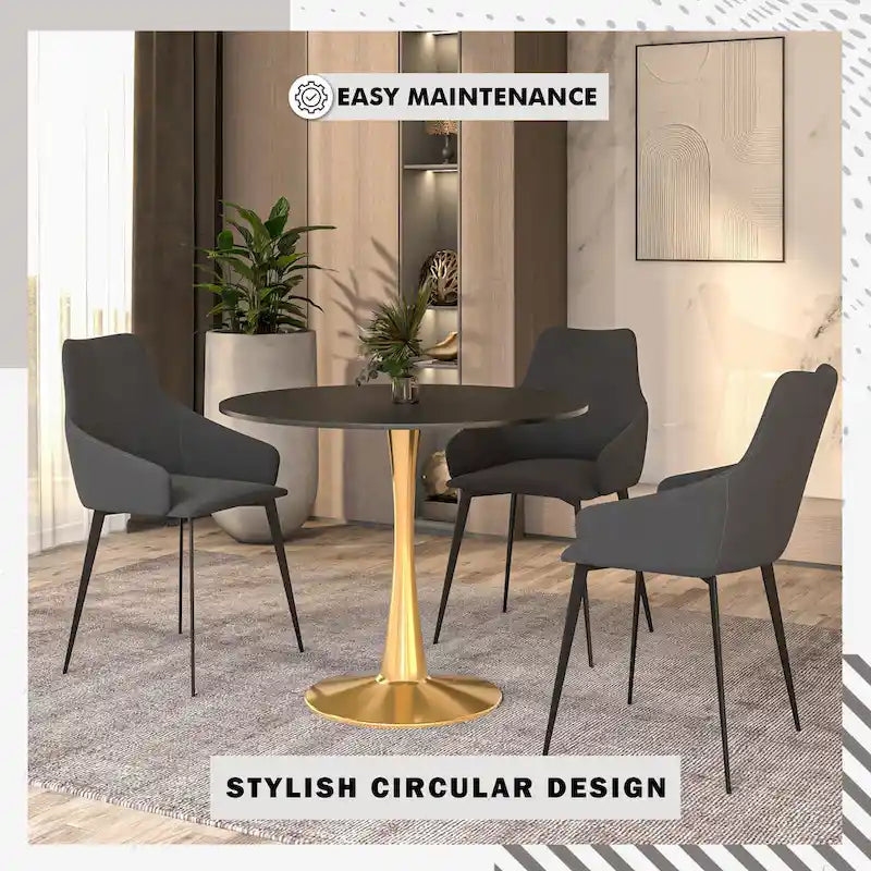 40-Inch Round Dining Table with MDF Tabletop and Gold Steel Base