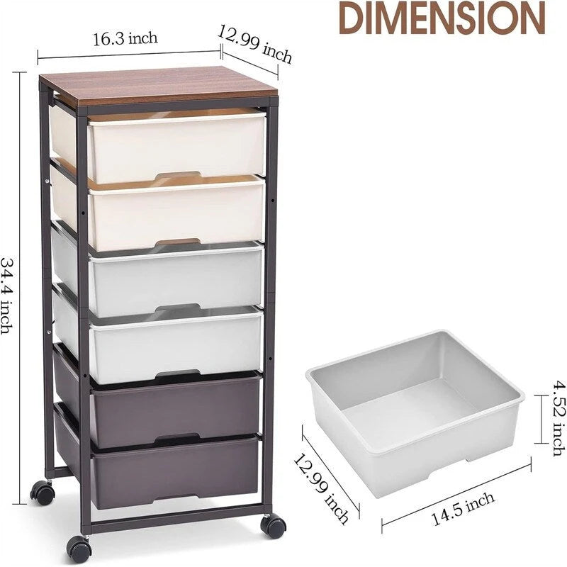 Pojízdný úložný vozík se 6 zásuvkami 12.99D x 16.3W x 34.4H