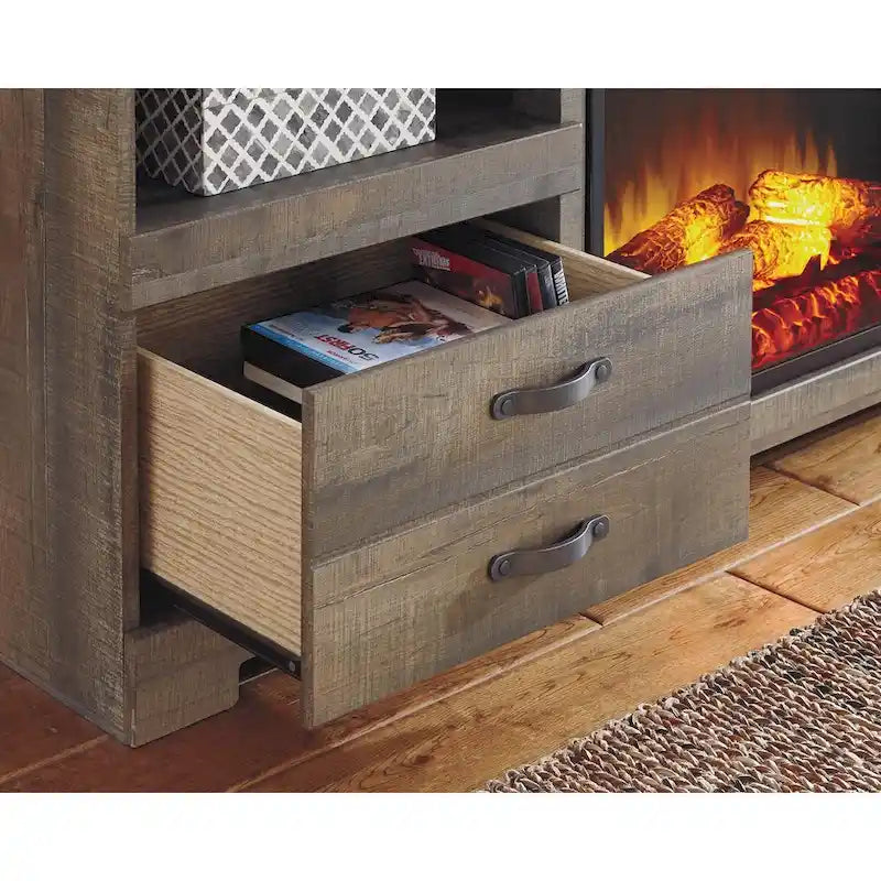 Casual Large TV Stand with Fireplace Option, Brown