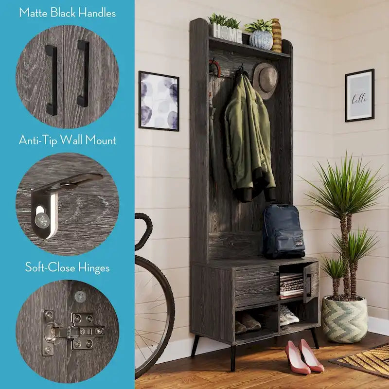 Vestiaire avec banc d'entrée, rangement pour chaussures et patères