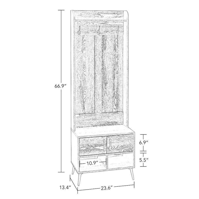 Vestiaire avec banc d'entrée, rangement pour chaussures et patères