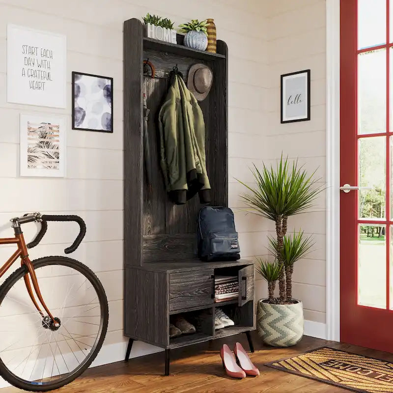 Vestiaire avec banc d'entrée, rangement pour chaussures et patères