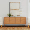 Rattan-Accented 4-Door 76-Inch Storage Sideboard for Living Room