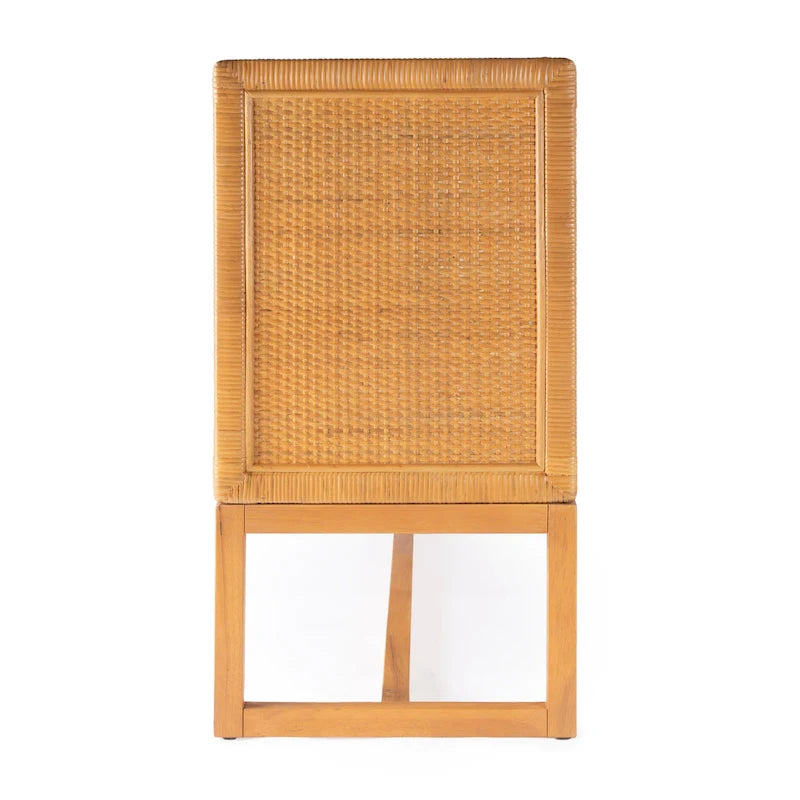 Rattan-Accented 4-Door 76-Inch Storage Sideboard for Living Room