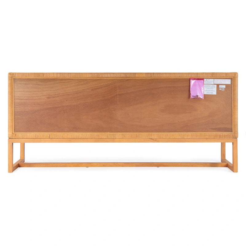 Rattan-Accented 4-Door 76-Inch Storage Sideboard for Living Room