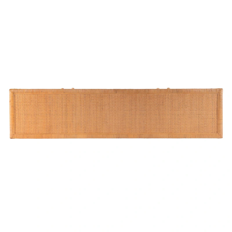 Rattan-Accented 4-Door 76-Inch Storage Sideboard for Living Room