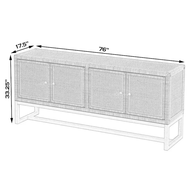 Rattan-Accented 4-Door 76-Inch Storage Sideboard for Living Room