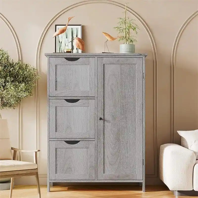 Freestanding Bathroom Floor Cabinet with 3 Drawers and Cupboard