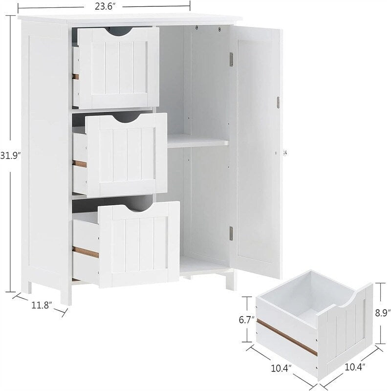Freestanding Bathroom Floor Cabinet with 3 Drawers and Cupboard