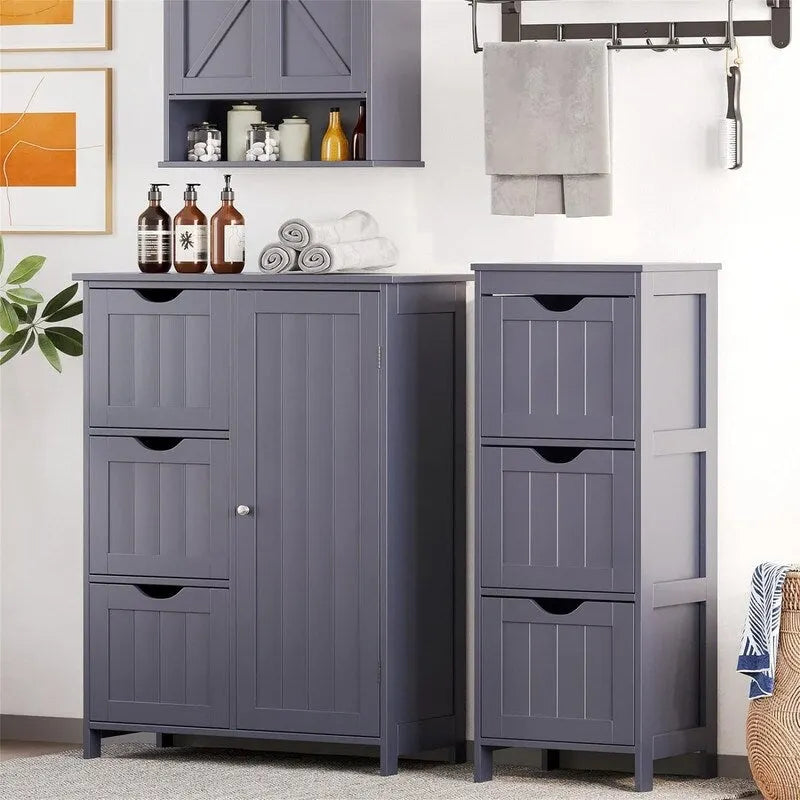 Mobiletto da bagno a pavimento autoportante con 3 cassetti e armadietto