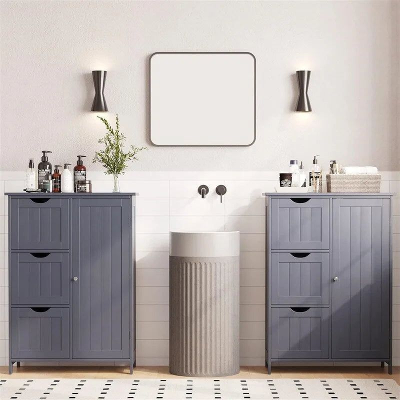 Mobiletto da bagno a pavimento autoportante con 3 cassetti e armadietto