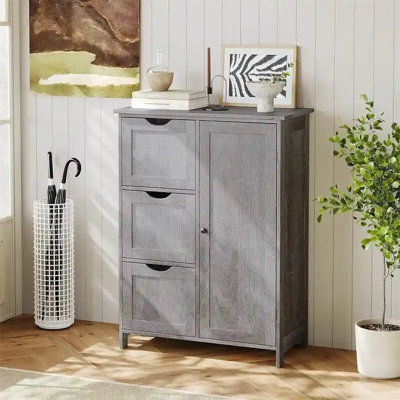 Mobiletto da bagno a pavimento autoportante con 3 cassetti e armadietto