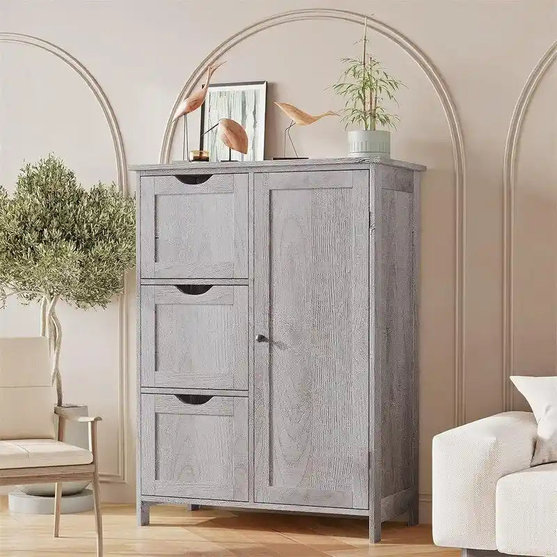 Mobiletto da bagno a pavimento autoportante con 3 cassetti e armadietto