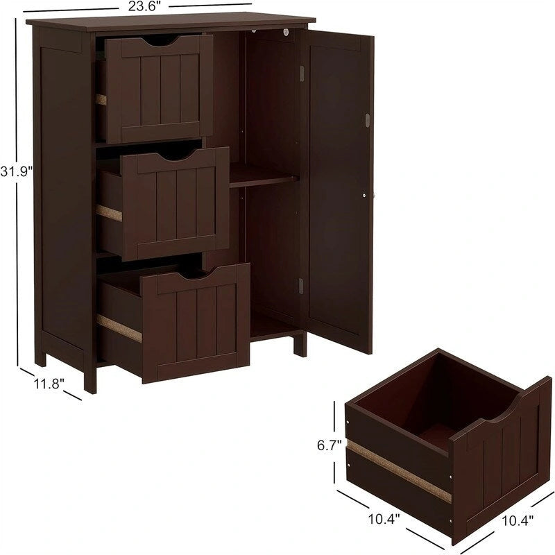Mobiletto da bagno a pavimento autoportante con 3 cassetti e armadietto