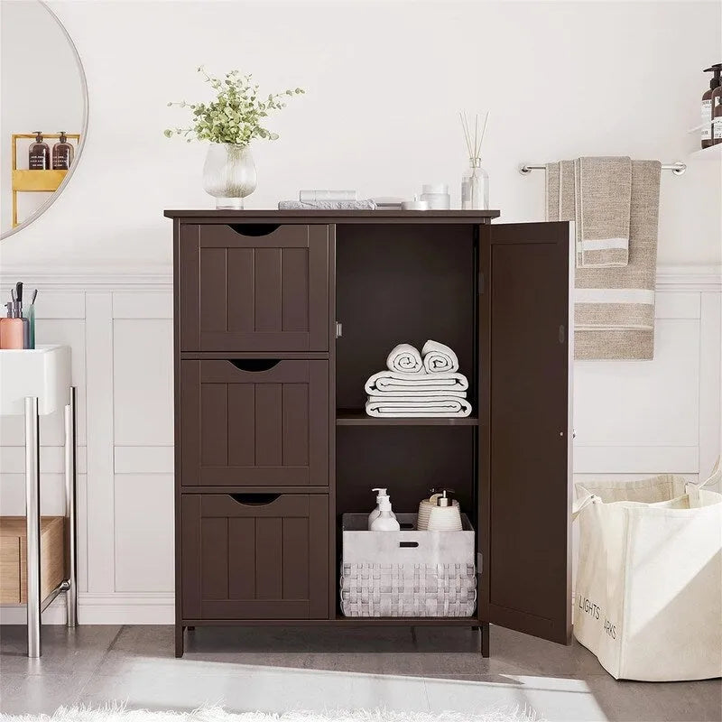Mobiletto da bagno a pavimento autoportante con 3 cassetti e armadietto