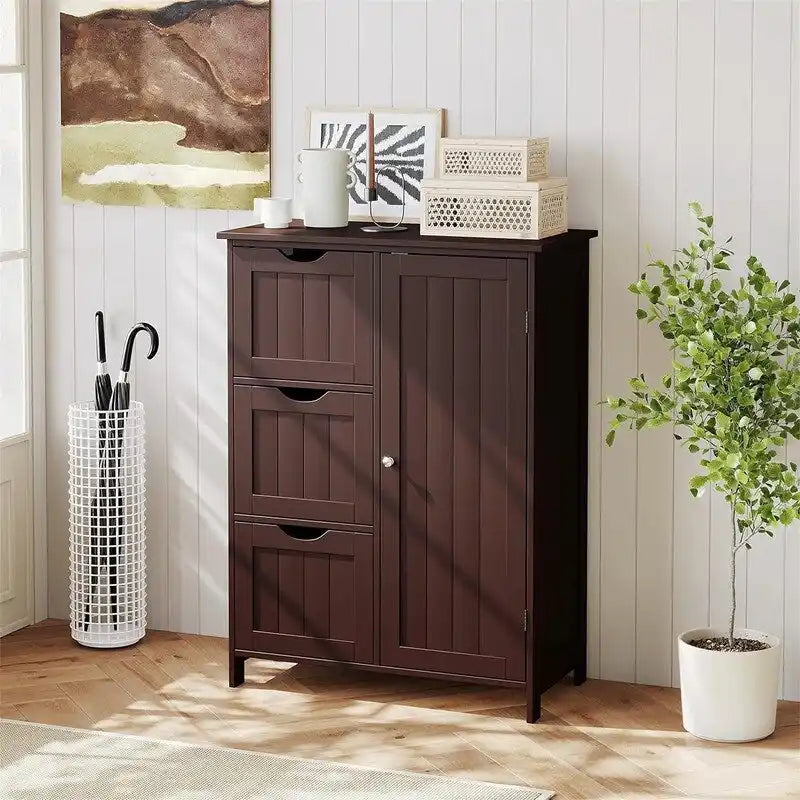 Mobiletto da bagno a pavimento autoportante con 3 cassetti e armadietto