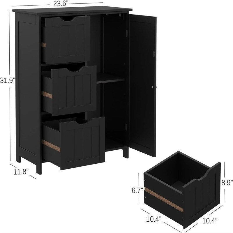Mobiletto da bagno a pavimento autoportante con 3 cassetti e armadietto