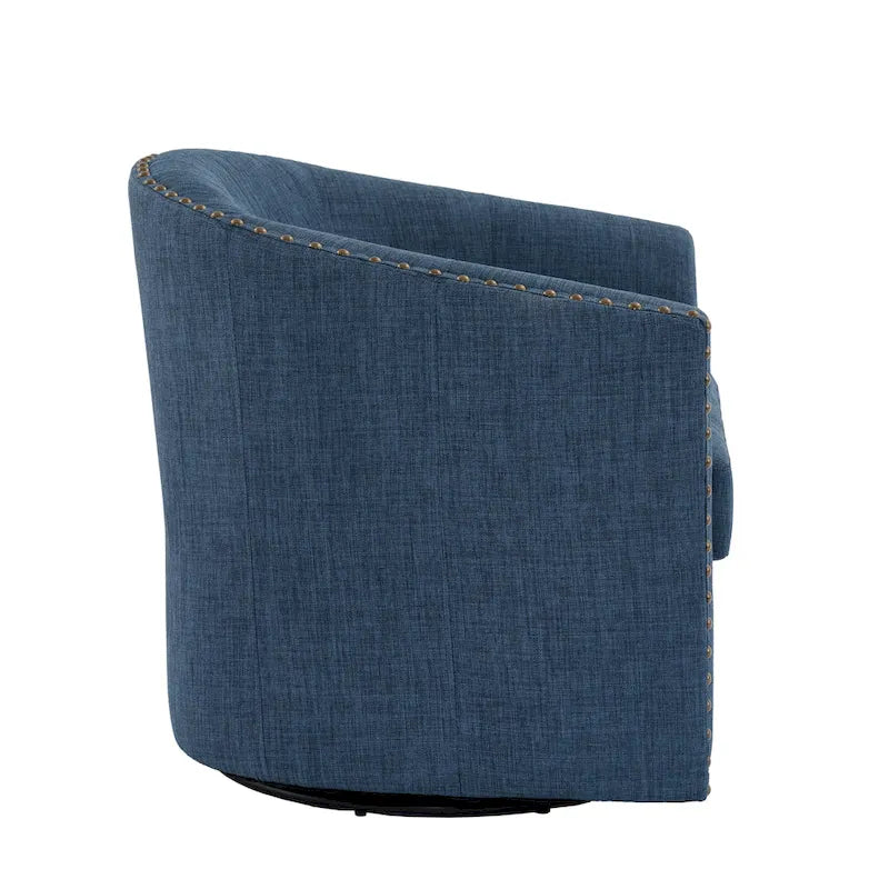 Nowoczesny tapicerowany fotel obrotowy z lnianą tapicerką i ozdobnymi gwoździami